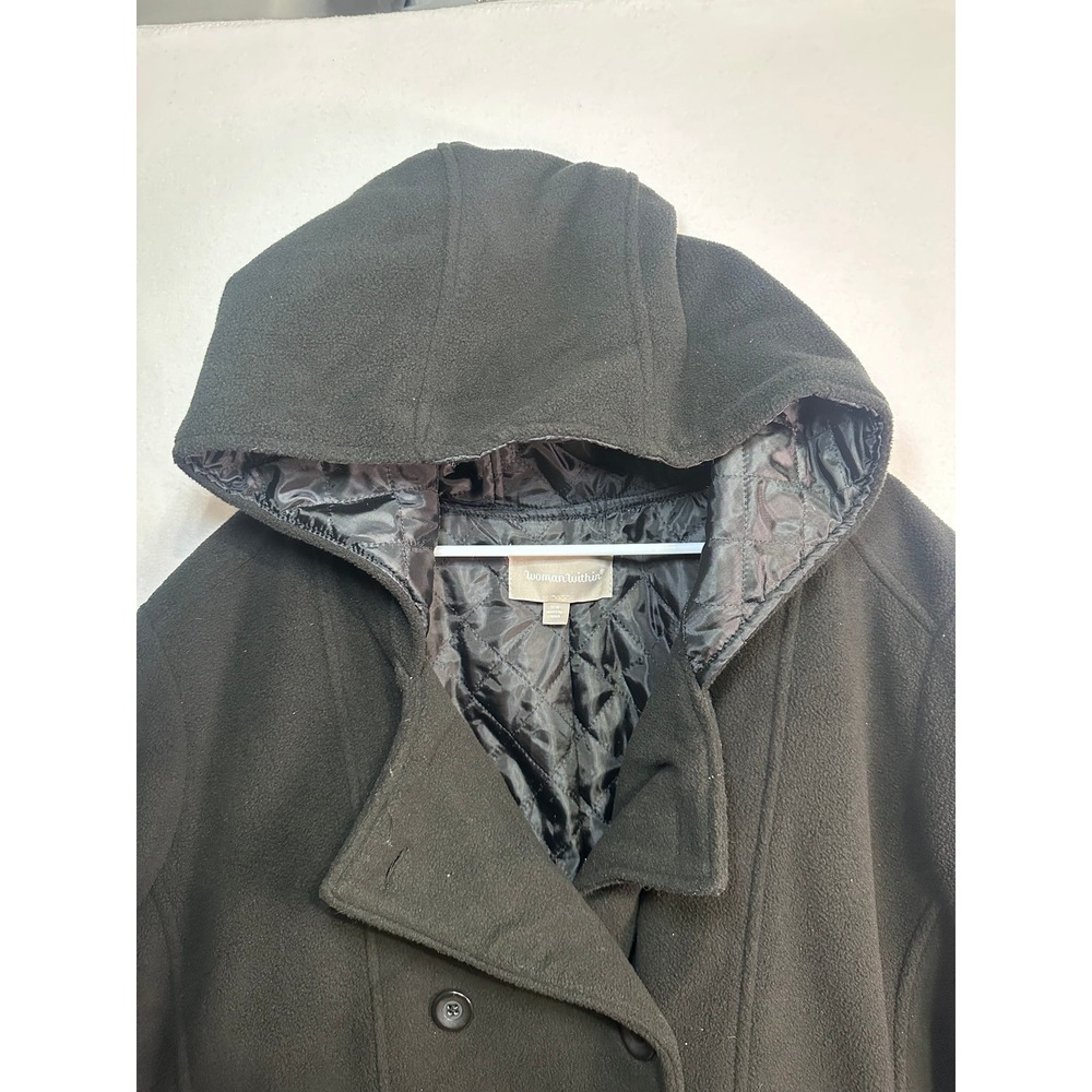 Woman Within Black Fleece Double Breasted Hooded Coat Jacket 36W - Picture 5 of 11